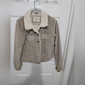 Ashley By 26 International Tan Bomber Jacket with Cream Collar